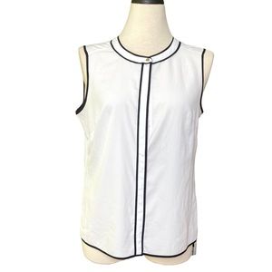 Liz Claiborne sleeveless, white top, hidden buttons, size M